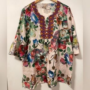 Johnny was floral flare sleeve tunic linen